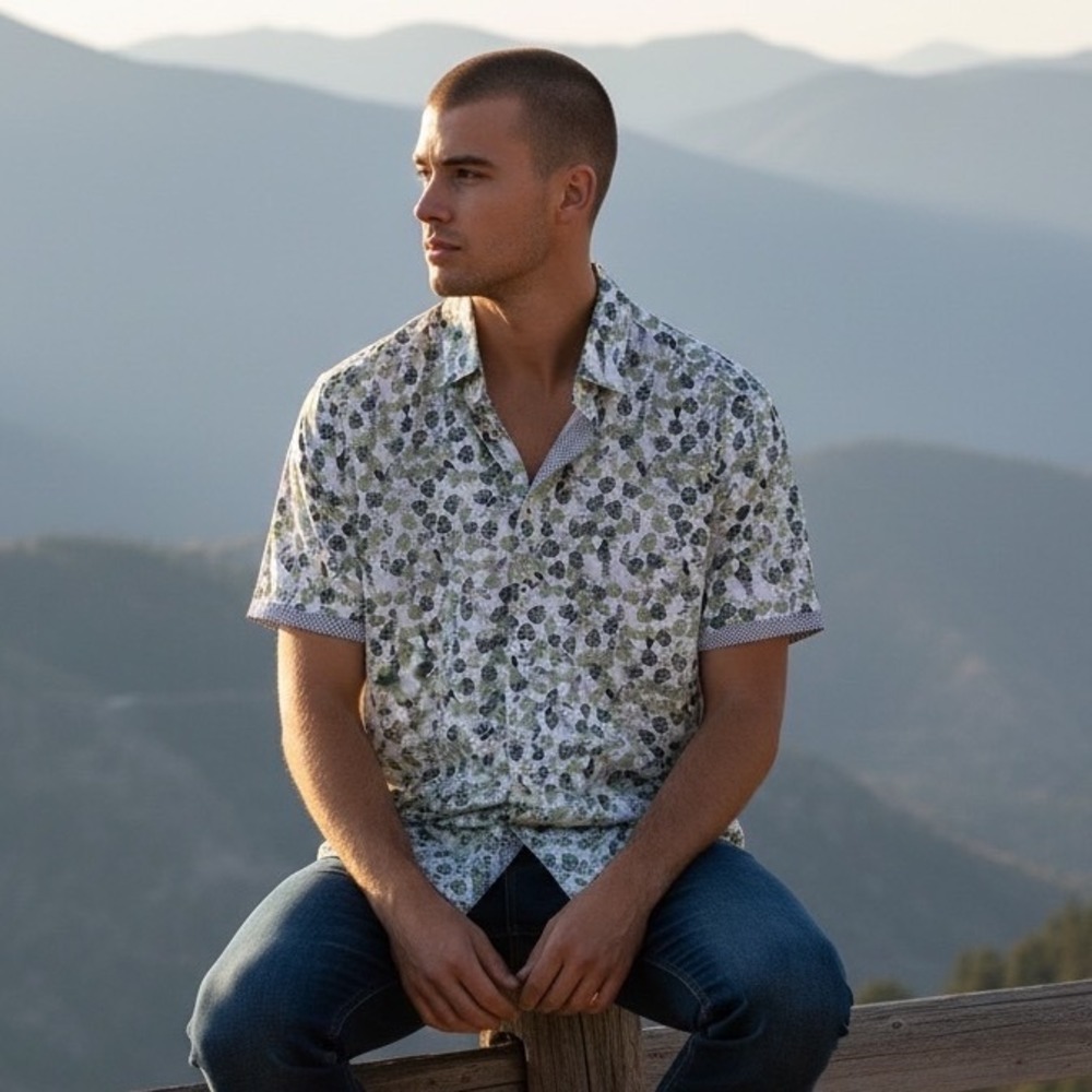 Stone Rose Mens Green Tropical Toucan Print Short Sleeve Button Down Shirt L